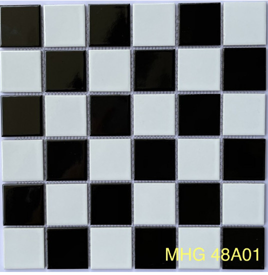Gạch Mosaic Gốm Sứ Mix Trắng Đen MHG 48A01