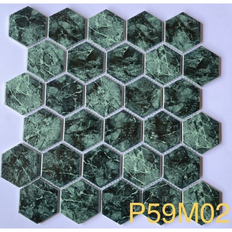 Gạch mosaic lục giác xanh phục cổ P59M02