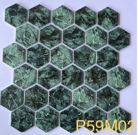 Gạch mosaic lục giác xanh phục cổ P59M02