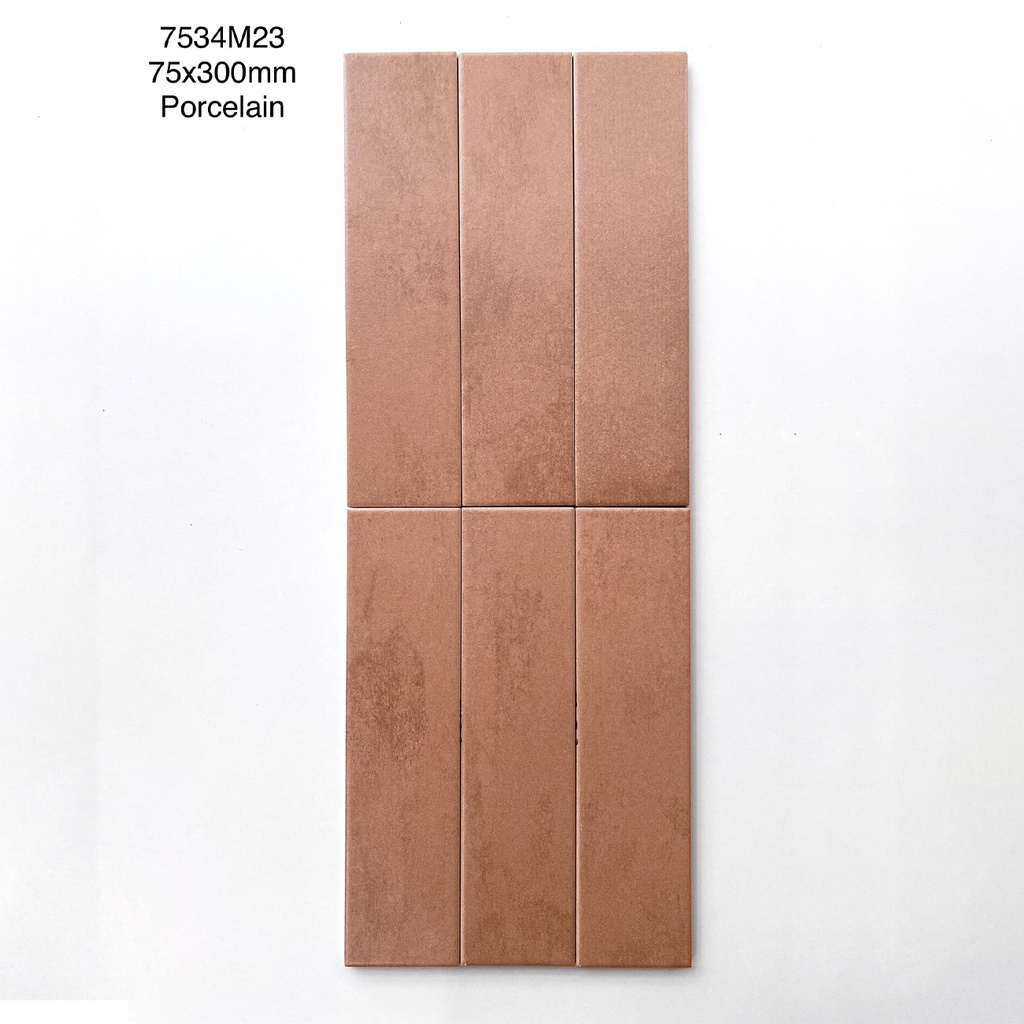 Gạch thẻ Trung Quốc, Cam loang mờ, KT 75x300 mm, MD7534M23, Hàng Porcelain (1 hộp/ 44 viên/ 0.99m2)