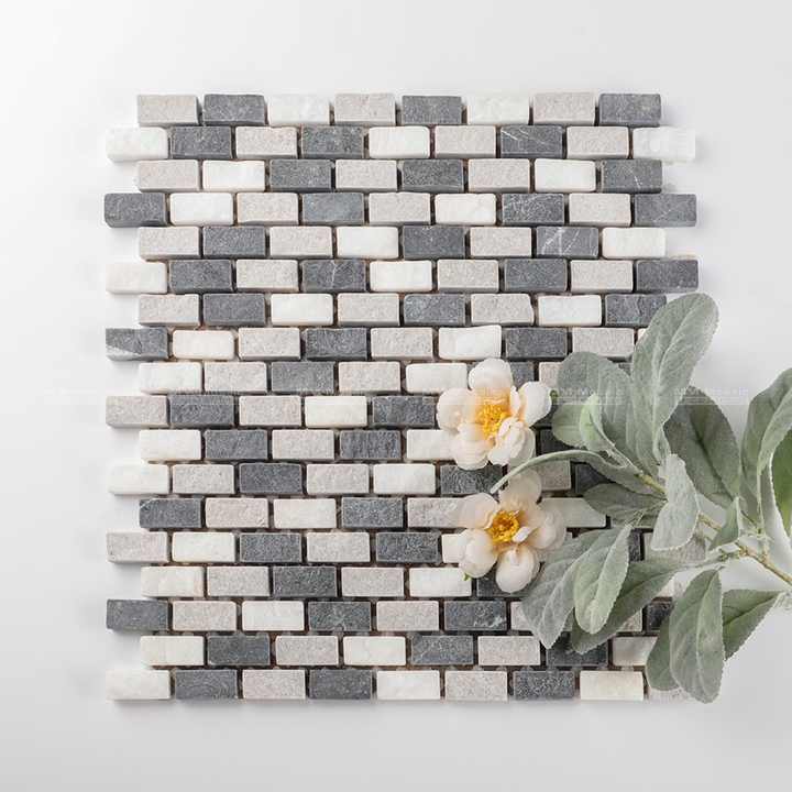 Gạch khảm đá hoa cương trắng Volaka xám pha trộn, cạnh gãy kiểu liên kết gạch, sản xuất tại Phật Sơn, bán buôn