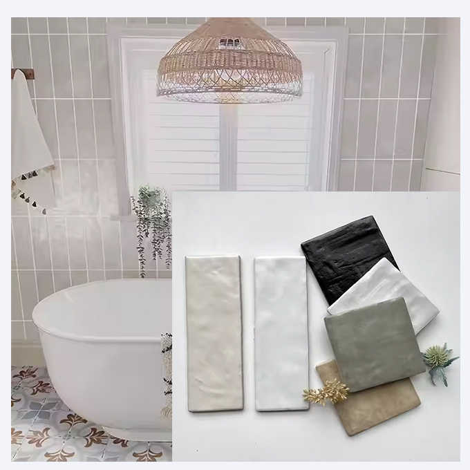 Gạch ốp tường nhà bếp, phòng tắm, vòi hoa sen hình chữ nhật men bóng màu trắng thủ công