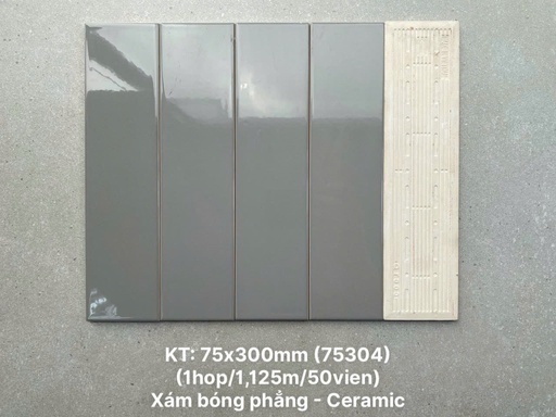 [PSTA75304] Gạch thẻ cao cấp xám nhạt bóng phẳng KT 75x300mm mã PSTA75304