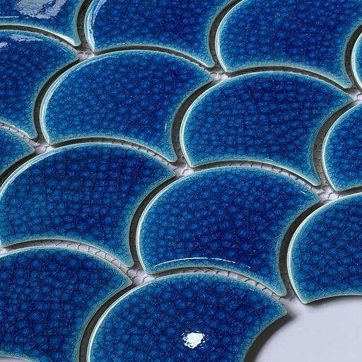 [MHF66] Gạch Mosaic vảy cá men rạn xanh dương đậm MHF66