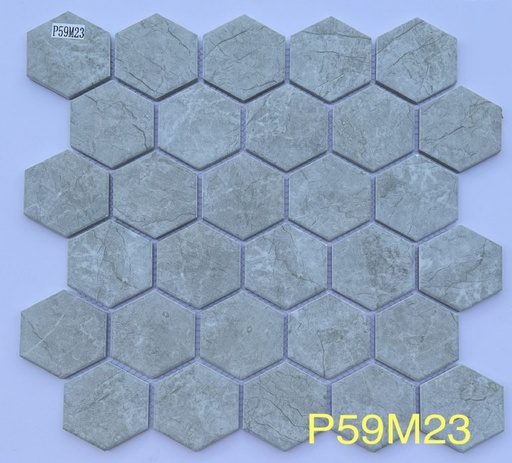 [P59M23] Gạch Mosaic lục giác vân xám P59M23