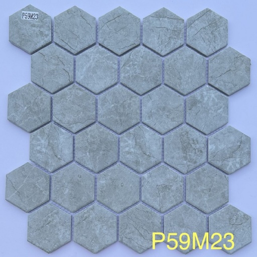 [P59M23] Gạch Mosaic lục giác vân xám P59M23