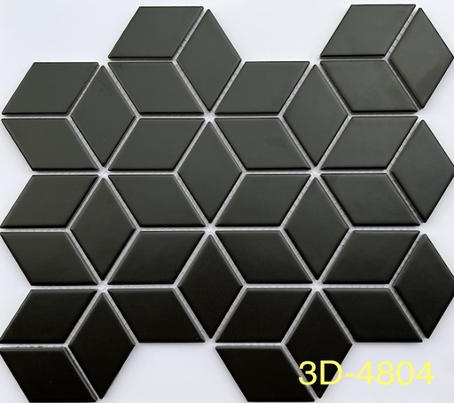 [3D 4804] Gạch Mosaic kim cương lập phương màu đen mờ 3D 4804