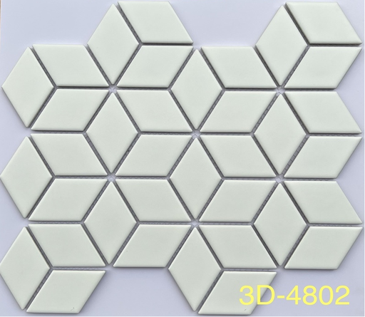 [3D 4802] Gạch Mosaic kim cương lập phương trắng mờ mã 3D 4802
