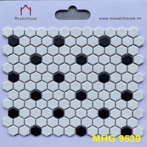 [MHG9539] Gạch mosaic lục giác nhỏ màu trắng chấm đen