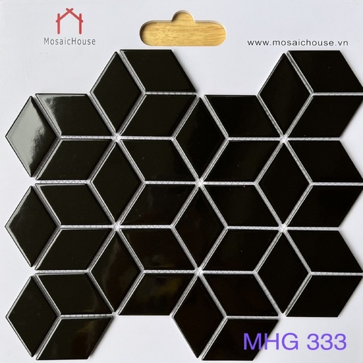 [MHG333] Gạch Mosaic Kim Cương Lập Phương Màu Đen Bóng