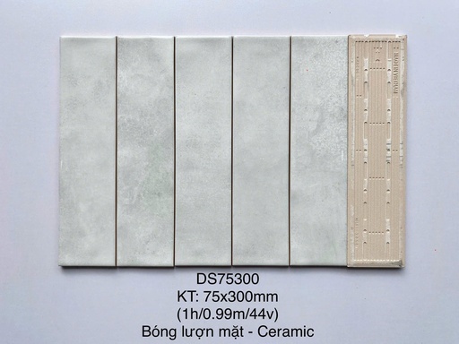 [DS75300] Gạch thẻ Việt Nam, Trắng bóng lượn, KT 75x300 mm, DS75300 (1 hộp/ 50 viên/ 1.125m2)