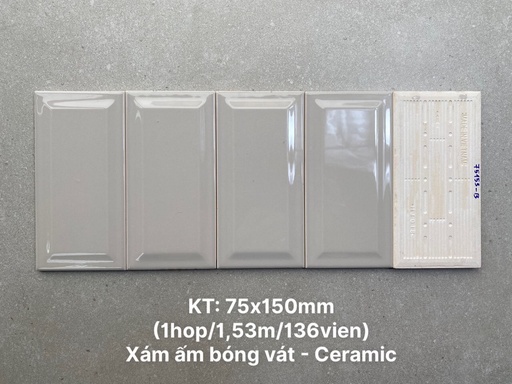 [STA75153-B] Gạch thẻ Việt Nam xám bóng KT 75x150mm mã loại 1  mã STA75153-B