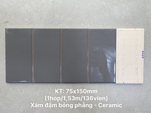 [DSH-PSTA75155] Gạch thẻ xám đậm bóng phẳng KT 75x150mm PSTA75155