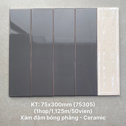 [DSH-PSTA75305] Gạch thẻ cao cấp xám đậm bóng phẳng KT 75x300mm PSTA75305