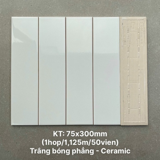 [DSH-PSTA75300] Gạch thẻ cao cấp trắng bóng phẳng KT 75x300mm PSTA75300