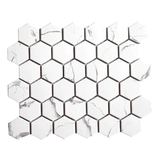 [DSH-P56M01] Gạch Mosaic Lục Giác Màu Trắng Vân Mây P56M01