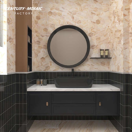 [106682790296] Mẫu khảm đá cẩm thạch Calacatta Rosa Gold Centurymosaic