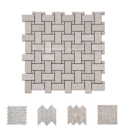 [104016101520] Gạch MOSAIC Đá Travertine Màu Kem Sáng