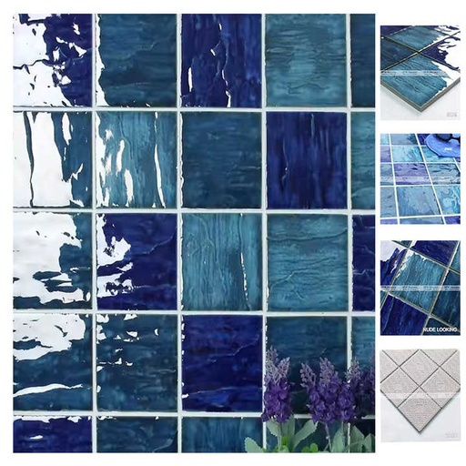 [10001373378702] Gạch khảm mảnh sứ thủy tinh trang trí màu xanh óng ánh hiện đại