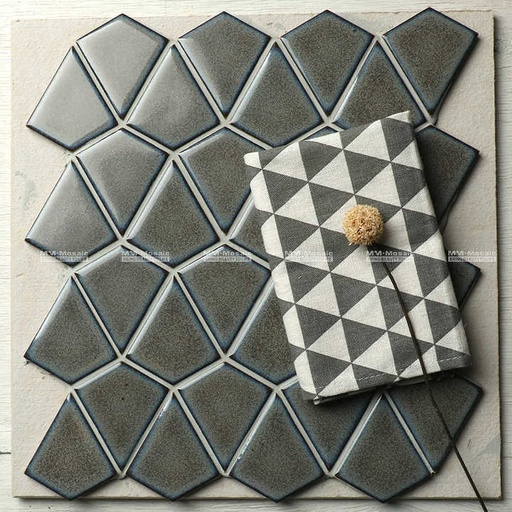 [106865949216] Gạch ốp lát Mosaic men cao cấp hình thoi màu xám cao cấp cho nhà bếp và phòng tắm, xuất xứ từ nhà máy Foshan