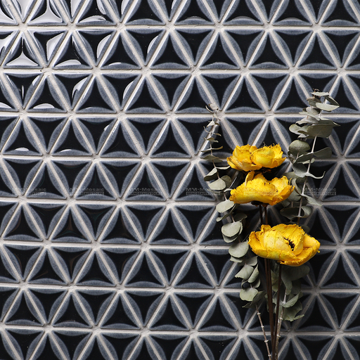 [106865646408] Gạch ốp tường mảnh ghép 3D hình tam giác lõm men xanh bóng men sứ cao cấp cho nhà bếp, nhà tắm, khách sạn