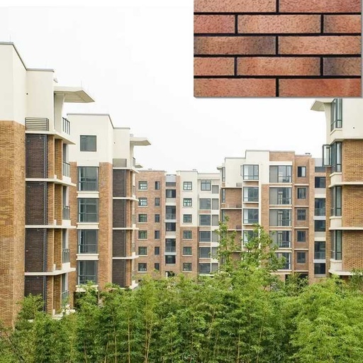 [106760092884] Gạch ốp tường ngoài trời chịu lửa màu đỏ, kiểu ván lát chia dọc