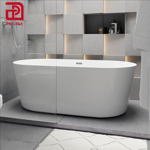 [106533473893] Bồn tắm tự do acrylic mặt bóng trung tâm xả nước trắng