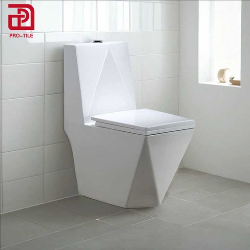 [106542141882] Bồn cầu sứ xiphon một khối kiểu kim cương trắng đen