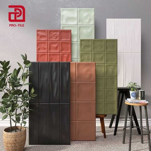 [201289110] Gạch ốp tường 3D lõm lồi màu xanh lục cao cấp phong cách Bắc Âu 300x600mm