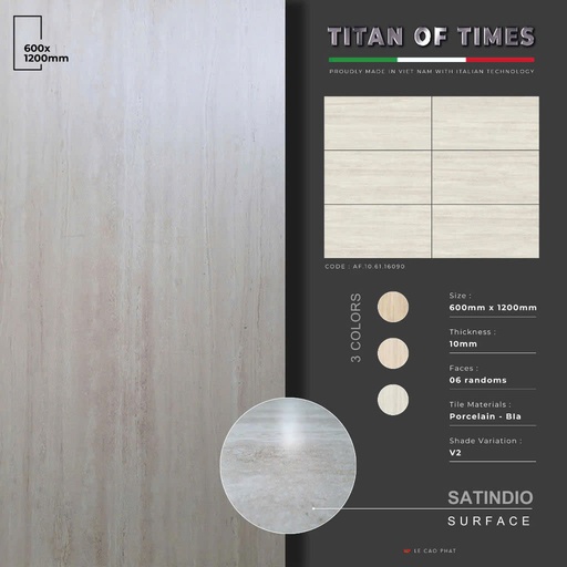 [AF.10.61.16090] Gạch 60x120 dày 10 ly Mờ mịn SatinDio cao cấp AF.10.61.16090