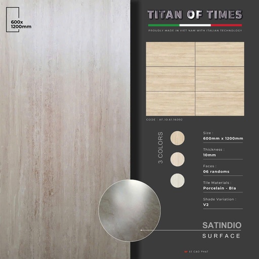 [AF.10.61.16092] Gạch 60x120 dày 10 ly Mờ mịn SatinDio cao cấp AF.10.61.16092