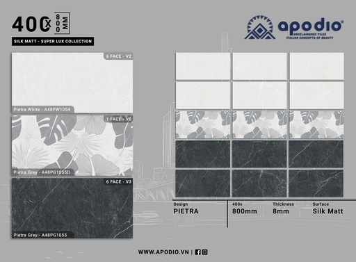 [A48PW1054_A48PG1055_A48PG1055D] GẠCH ỐP LÁT APODIO A48PW1054 - A48PG1055 - A48PG1055D