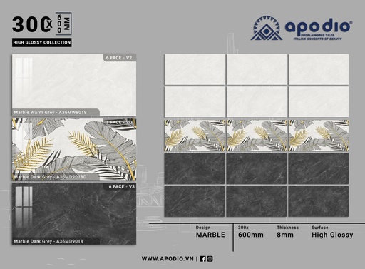 [A36MW8018MD9018DMD9018] Gạch ốp lát Apodio A36MW8018 MD9018D MD9018 (Bóng vi tinh)