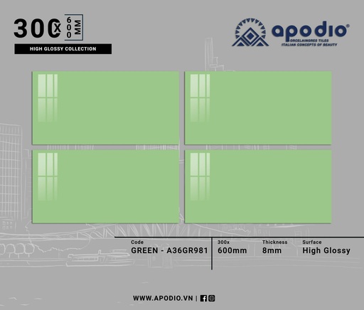 [A36GR981] Gạch ốp lát Apodio 30x60 A36GR981 - Bóng