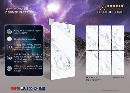 [AF.10.86.1028] Gạch ốp lát Apodio 80x160 AF.10.86.1028 (Calacatta Oro)