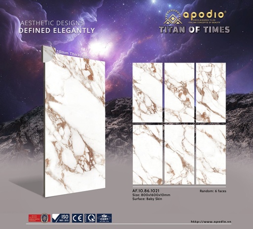 [AF.10.86.1021] Gạch ốp lát Apodio 80x160 AF.10.86.1021 (Calacatta Oro)