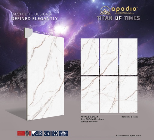 [AF.10.86.6024] Gạch ốp lát Apodio 80x160 AF.10.86.6024 (Bianco Calacatta)