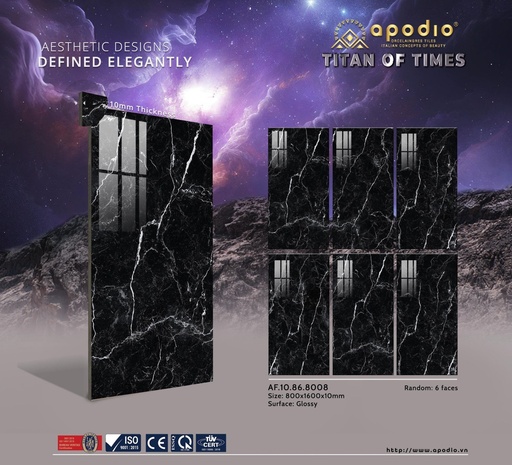[AF.10.86.8008] Gạch ốp lát Apodio 80x160 AF.10.86.8008 (Nero Marquina)