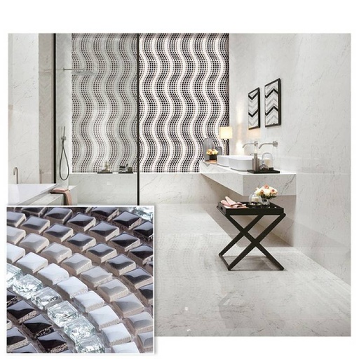 [DAISANB2B_G_10750795] Gạch mosaic gốm mix thủy tinh trang trí phòng tắm 308x297mm 12S03 màu đen