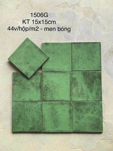 [1506G] Gạch thẻ xanh lá men bóng KT 150x150mm