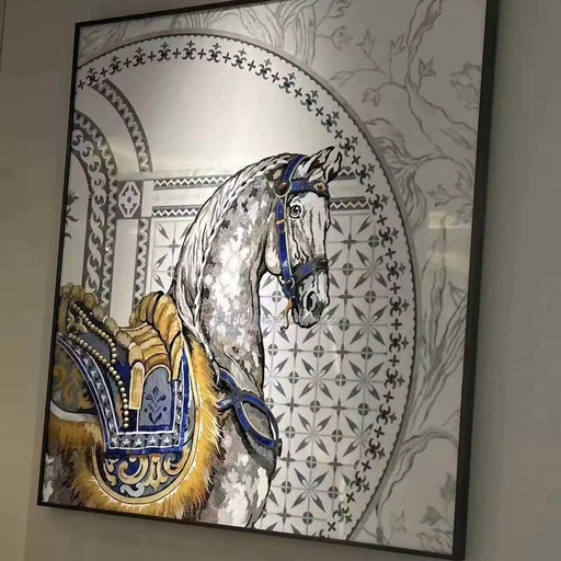 [105348158285] Tranh khảm kính thủ công họa tiết ngựa trang trí tường khách sạn, phòng tắm