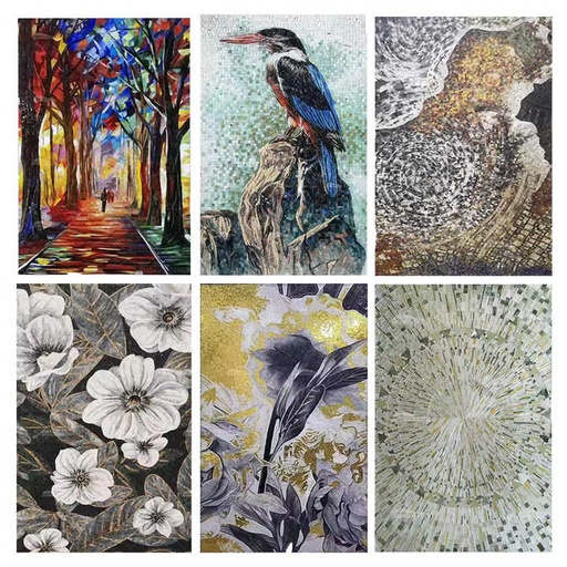 [106899564728] Tranh khảm kính tùy chỉnh Bluwhale Factory, tranh khảm phong cảnh trừu tượng