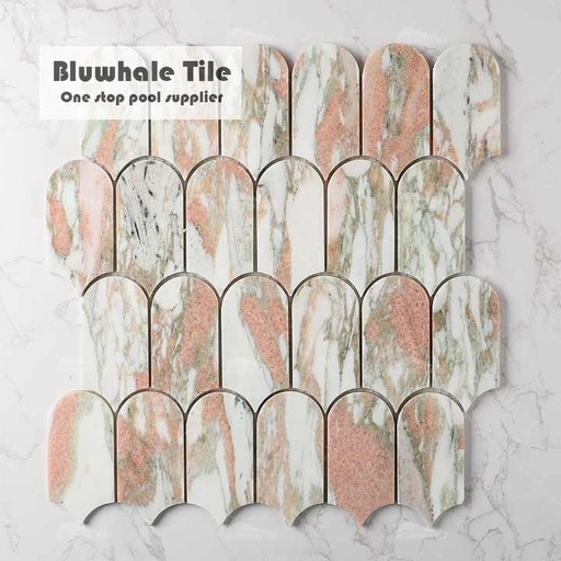 [105182018200] Gạch khảm đá cẩm thạch mài bóng hình lông vũ hoa hồng Na Uy bán buôn Bluwhale cho dự án bể bơi
