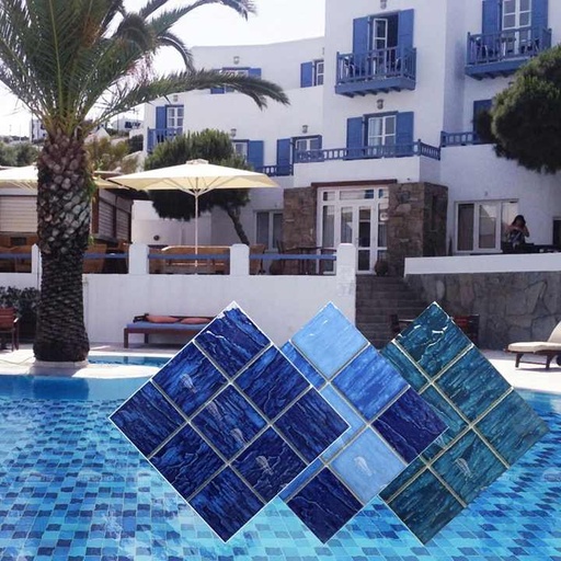 [12263978494] Gạch Bể Bơi Men Bóng Xanh Đậm Bluwhale 4 Inch Mosaic 95x95mm