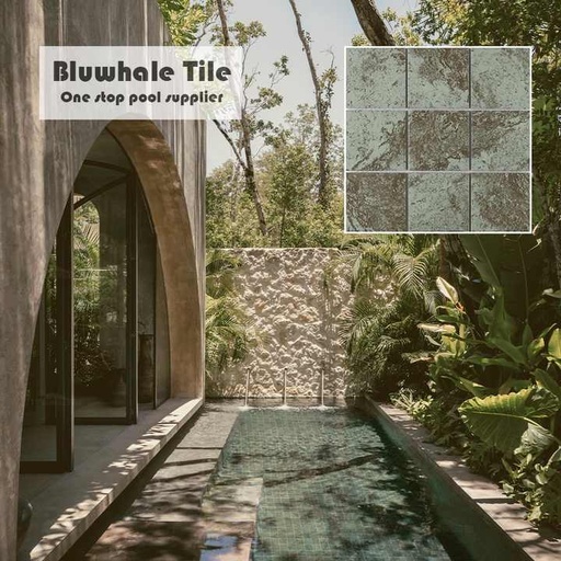 [106133243928] Gạch ốp hồ bơi Bluwhale chống trơn, mầu xanh cẩm thạch, 4x4