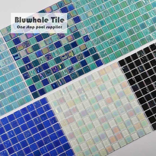 [104742548114] Gạch Mosaic Hồ Bơi Pha Lê Kính Óng Ánh Màu Xanh Dương Xanh Lá Cây Trắng