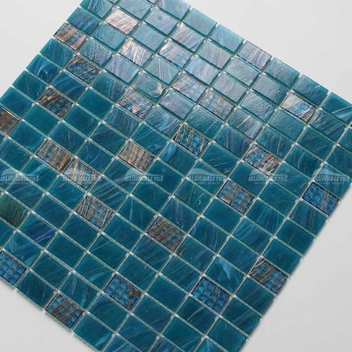 [106866931019] Gạch khảm thủy tinh bể bơi mạ vàng xanh óng ánh, dán chồng, kích thước 20x30mm, xuất xưởng Phúc Sơn, Trung Quốc