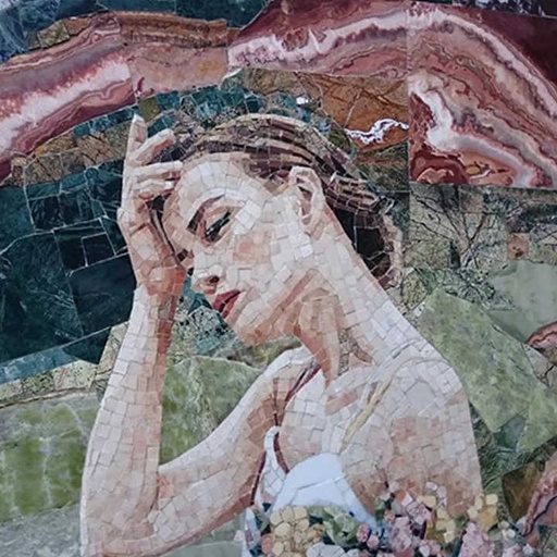 [105085086811] Gạch khảm mạ vàng hình tổ ong lục giác, đá cẩm thạch trắng