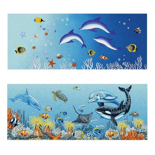 [106904425125] Tranh ghép gốm họa tiết cá heo đại dương xanh hoa văn tùy chỉnh