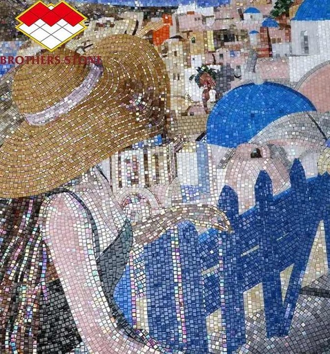 [104822733379] Mẫu tranh khảm đá cẩm thạch hình huy chương vuông thiết kế hiện đại trang trí tường và tranh tường